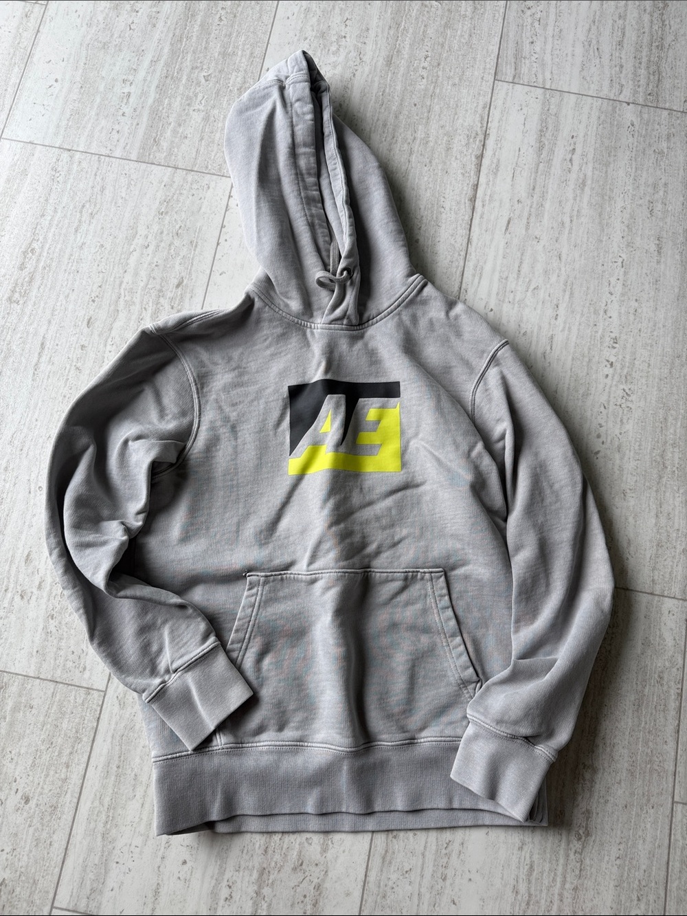 American Eagle Outfitters Gray Hoodie with Black and Neon Yellow AE Logo